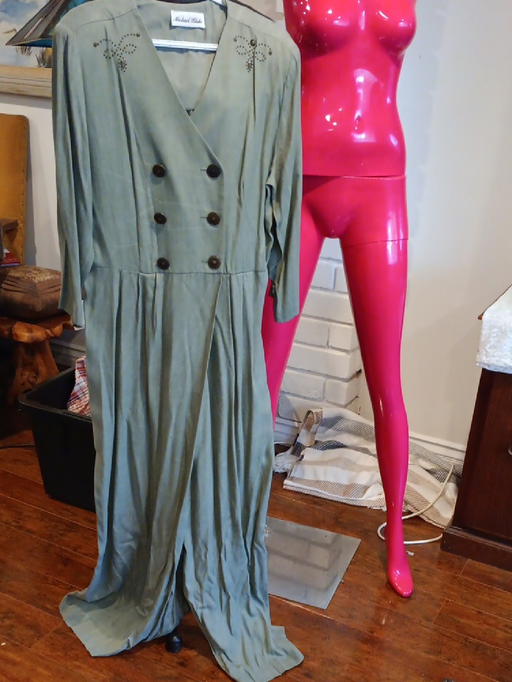 Vintage Sage Green Double-Breasted Jumpsuit
